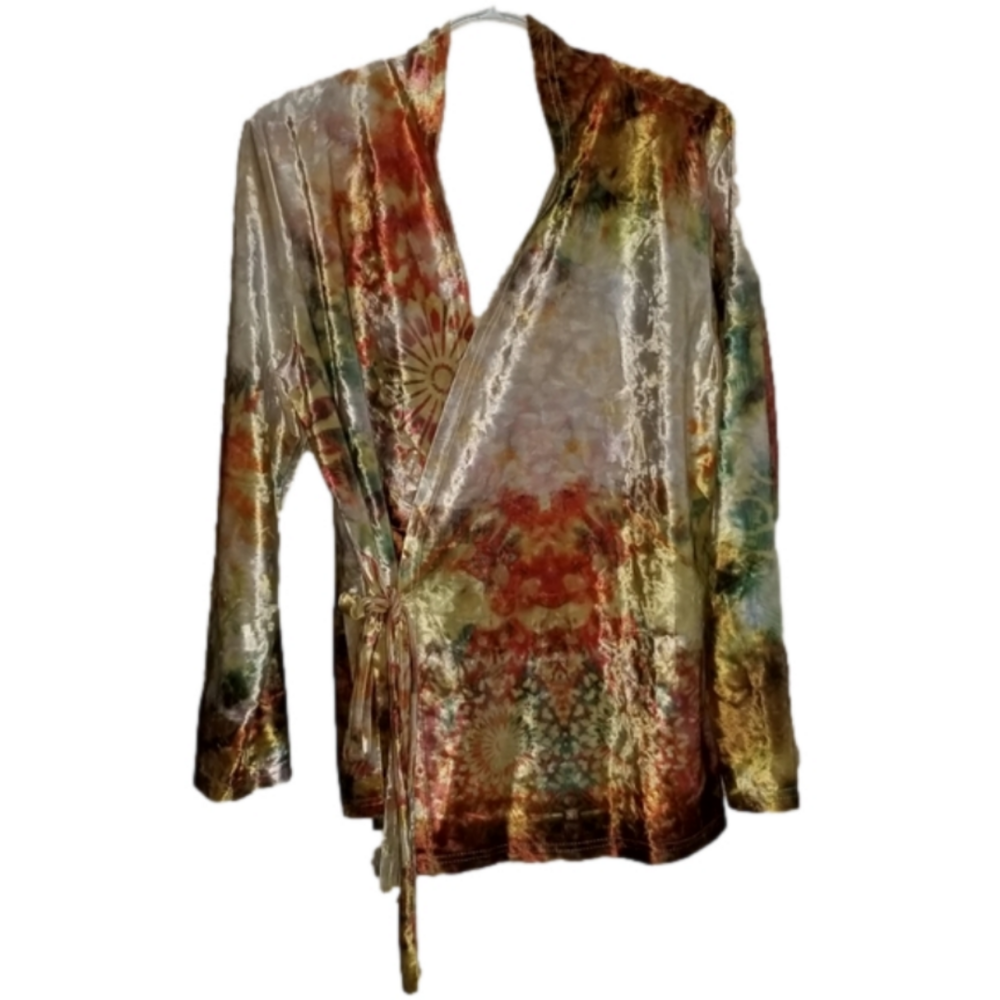 Lilly By Firmiana Velour Textured Wrap Around Kimono Style Top Size XL
